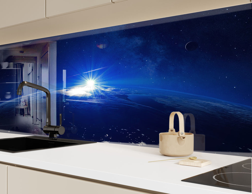 Sunrise Over Earth Glass Kitchen Backsplash – Space Exploration Design-BacksplashArtworks