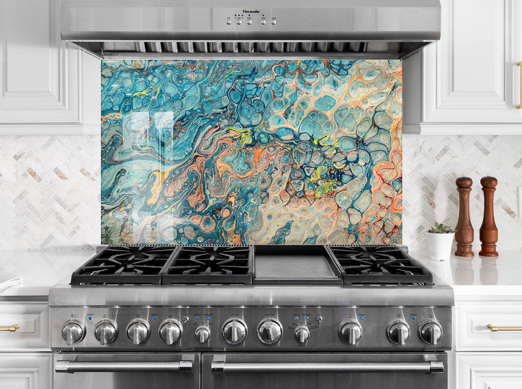 Oceanic Flow - Glass Kitchen Backsplash-BacksplashArtworks