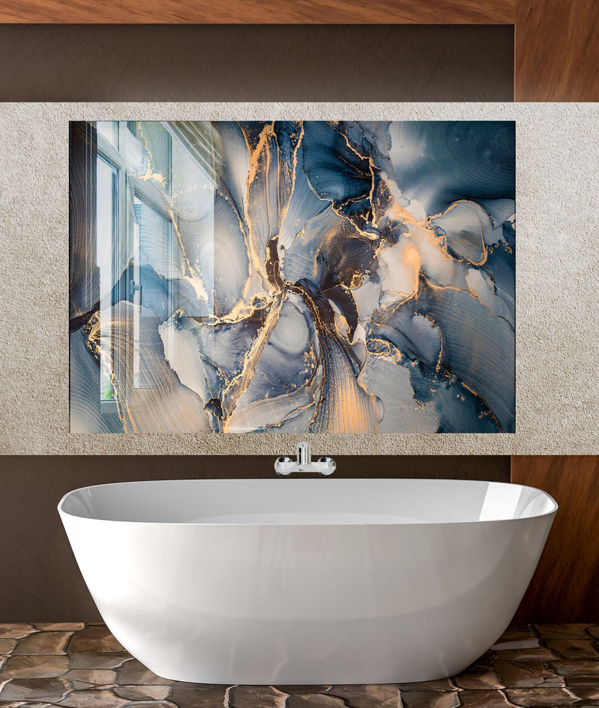 Midnight Gold Marble - Glass Kitchen Backsplash-BacksplashArtworks