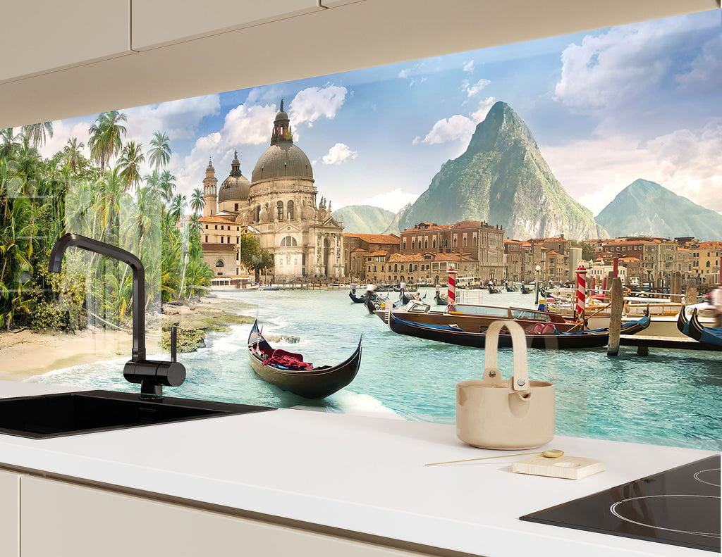 Venice Tropical Escape - Glass Kitchen Backsplash-BacksplashArtworks