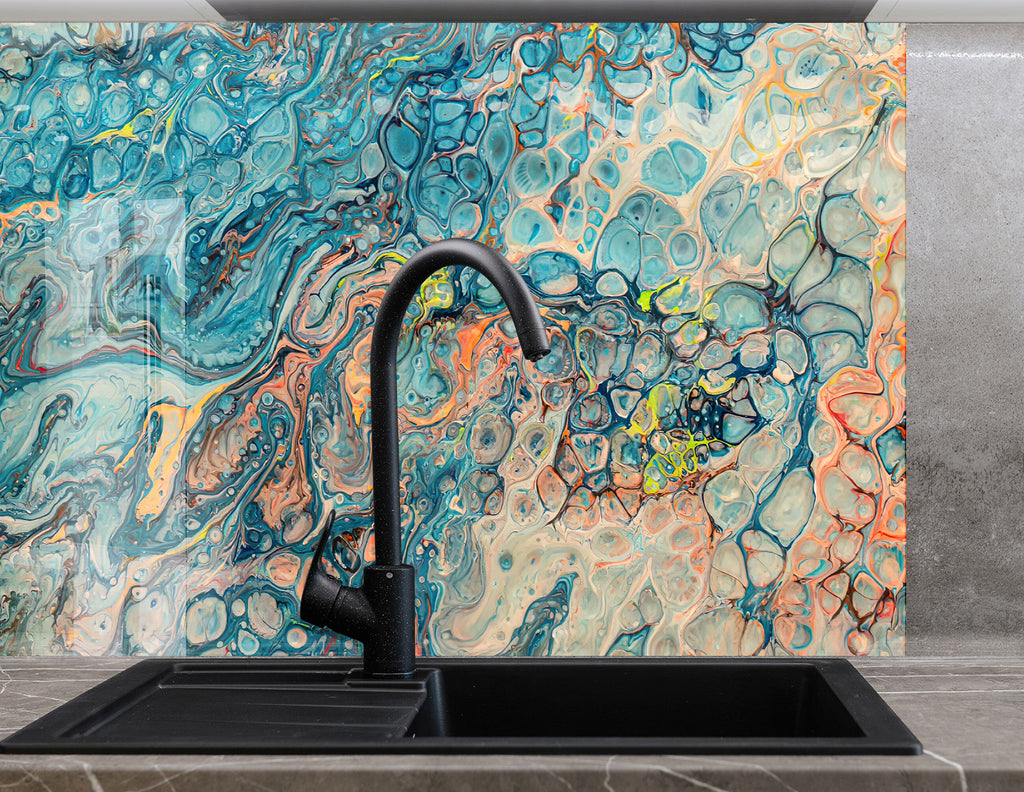 Oceanic Flow - Glass Kitchen Backsplash-BacksplashArtworks