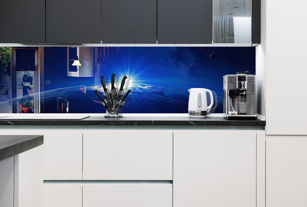 Sunrise Over Earth Glass Kitchen Backsplash – Space Exploration Design-BacksplashArtworks