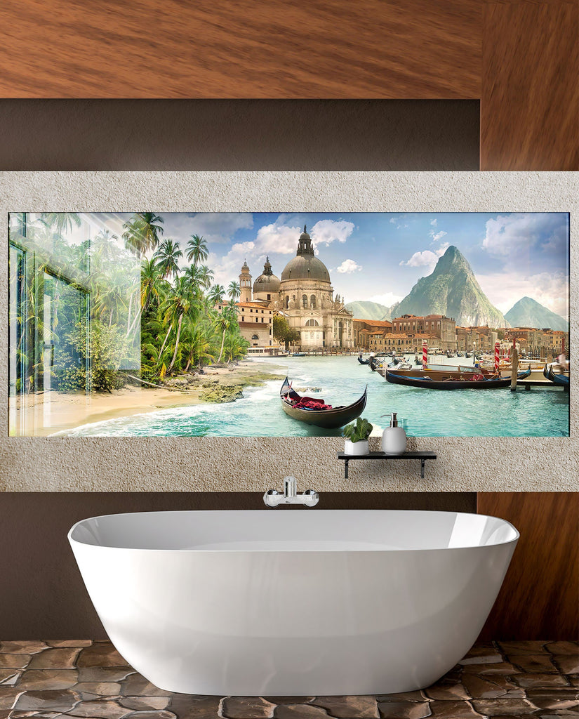 Venice Tropical Escape - Glass Kitchen Backsplash-BacksplashArtworks