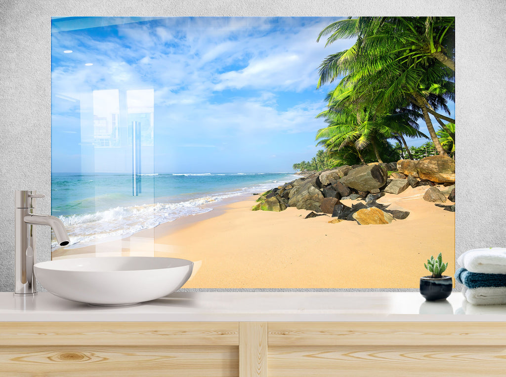 Tropical Beach Kitchen Backsplash – Stunning Tempered Glass Wall Art-BacksplashArtworks