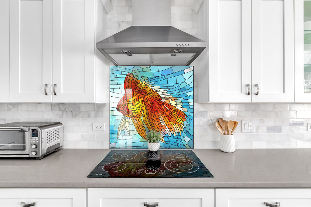 Mosaic Goldfish – Stained Glass Kitchen Backsplash-BacksplashArtworks