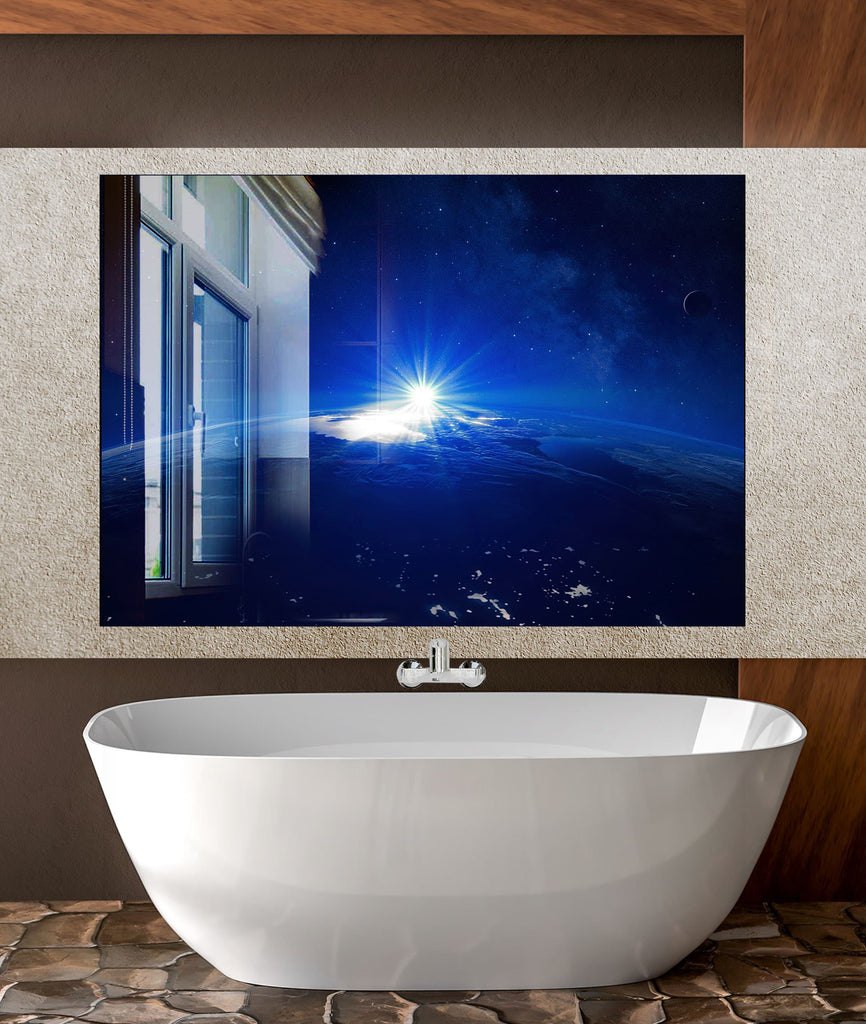 Earth from Space Glass Kitchen Backsplash – Cosmic Sunrise Design-BacksplashArtworks