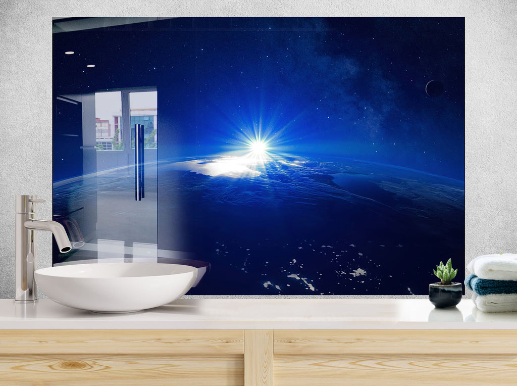 Earth from Space Glass Kitchen Backsplash – Cosmic Sunrise Design-BacksplashArtworks