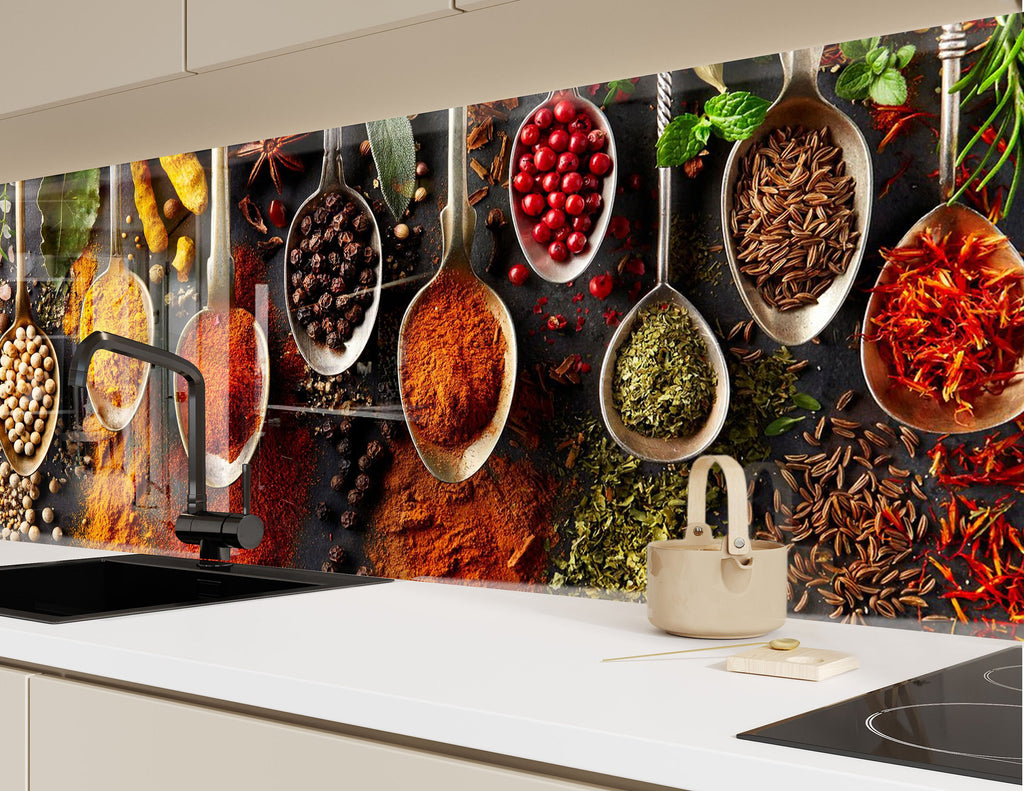 Spices & Herbs Symphony - Tempered Glass Kitchen Backsplash-BacksplashArtworks