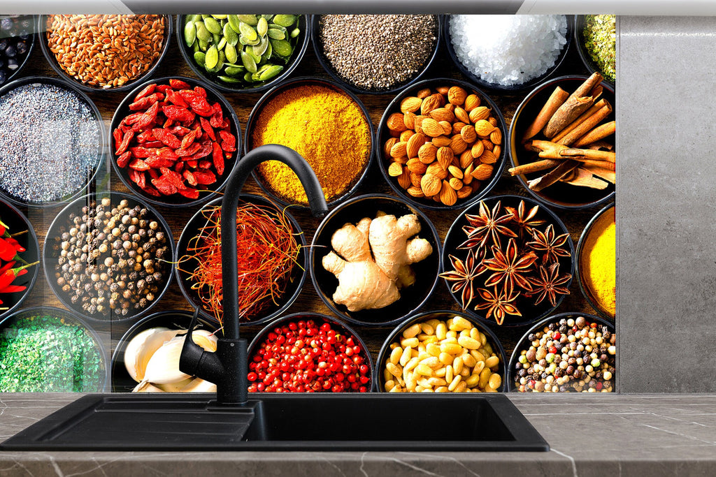 Exotic Spice Collection - Glass Kitchen Backsplash-BacksplashArtworks