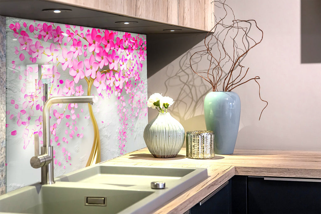 Botanical Floral Tempered Glass Backsplash-BacksplashArtworks