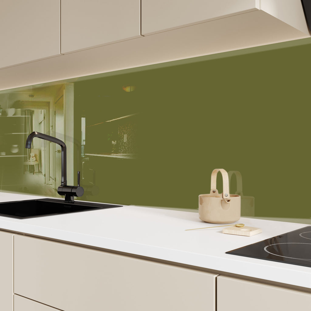 Olive Drab - Tempered Glass Kitchen Backsplash-BacksplashArtworks