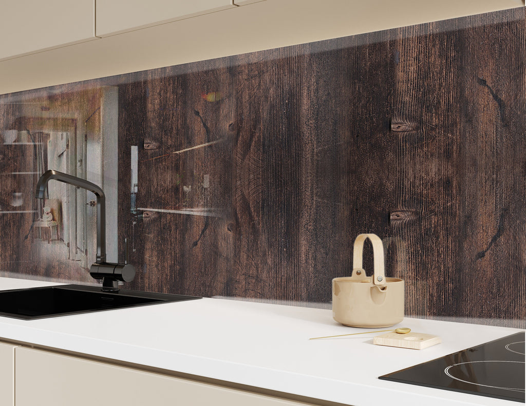 Dark Oak Wood - Glass Kitchen Backsplash-BacksplashArtworks