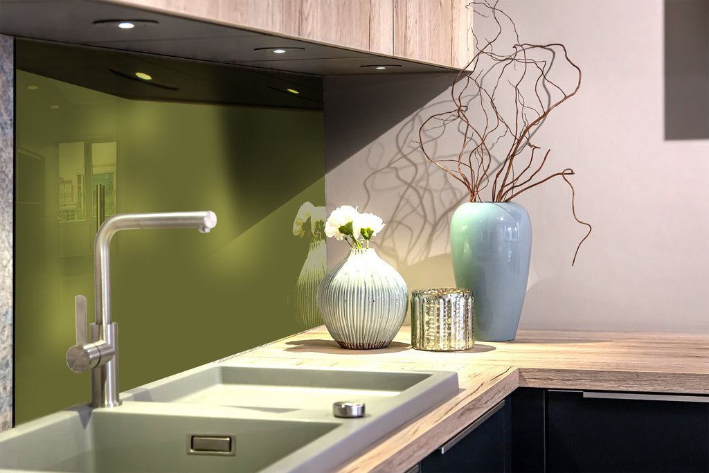 Olive Drab - Tempered Glass Kitchen Backsplash-BacksplashArtworks