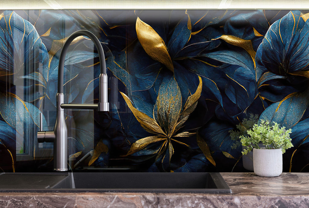Botanical Floral Tempered Glass Backsplash-BacksplashArtworks