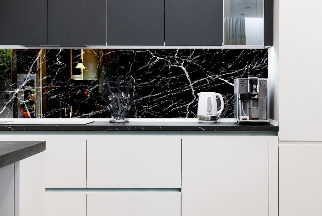 Black Marble Vein - Glass Bathroom Backsplash-BacksplashArtworks