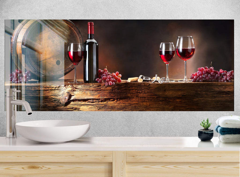 Rustic Wine & Barrel Glass Backsplash – Vineyard Red Wine Elegance-BacksplashArtworks