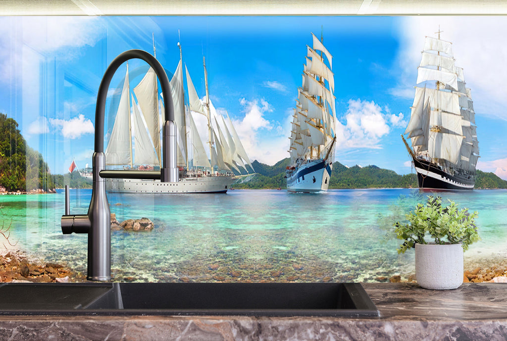 Sailing Paradise – Glass Kitchen Backsplash-BacksplashArtworks