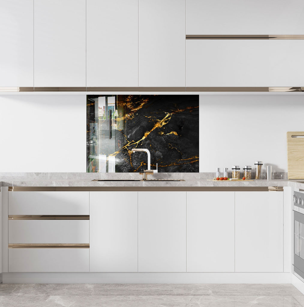 Black Gold Marble - Tempered Glass Kitchen Backsplash-BacksplashArtworks