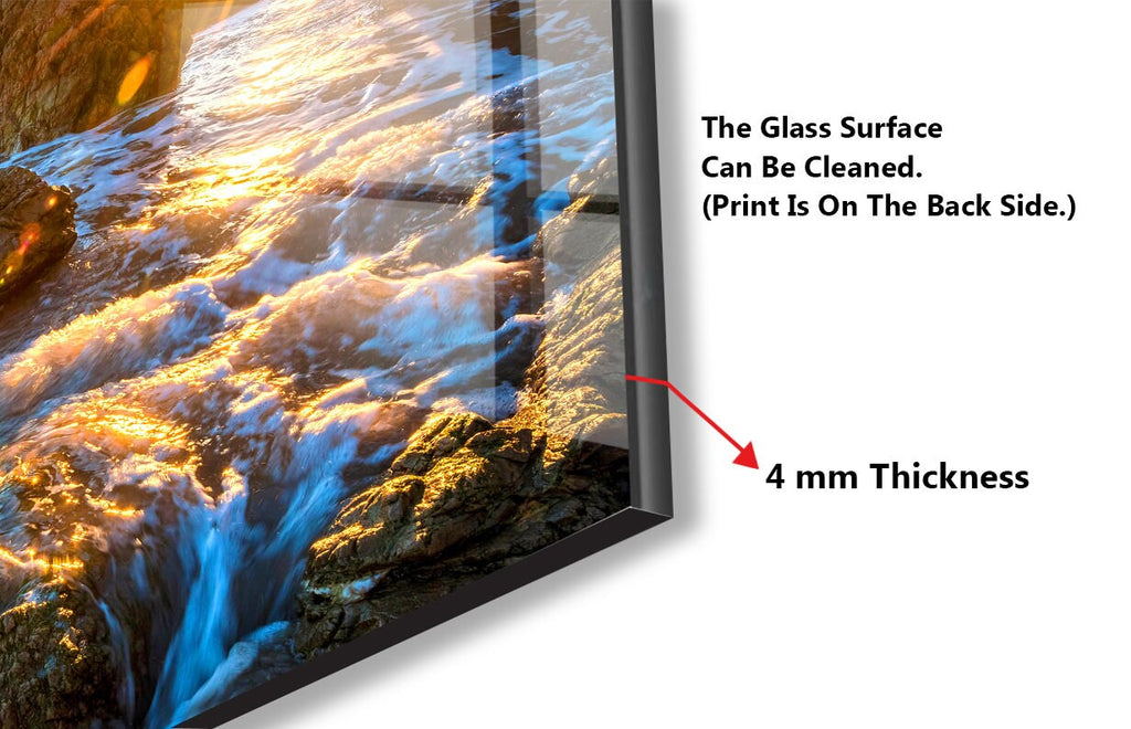 Golden Sunset Waves - Glass Bathroom Backsplash-BacksplashArtworks