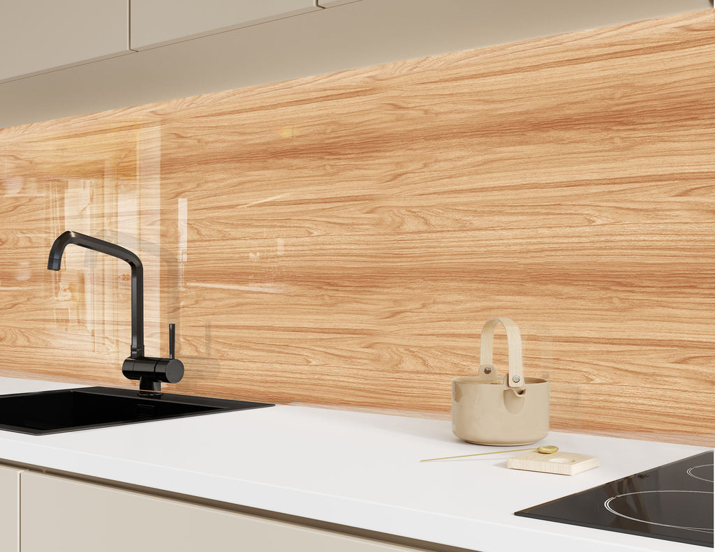 Light Oak Wood - Glass Kitchen Backsplash-BacksplashArtworks