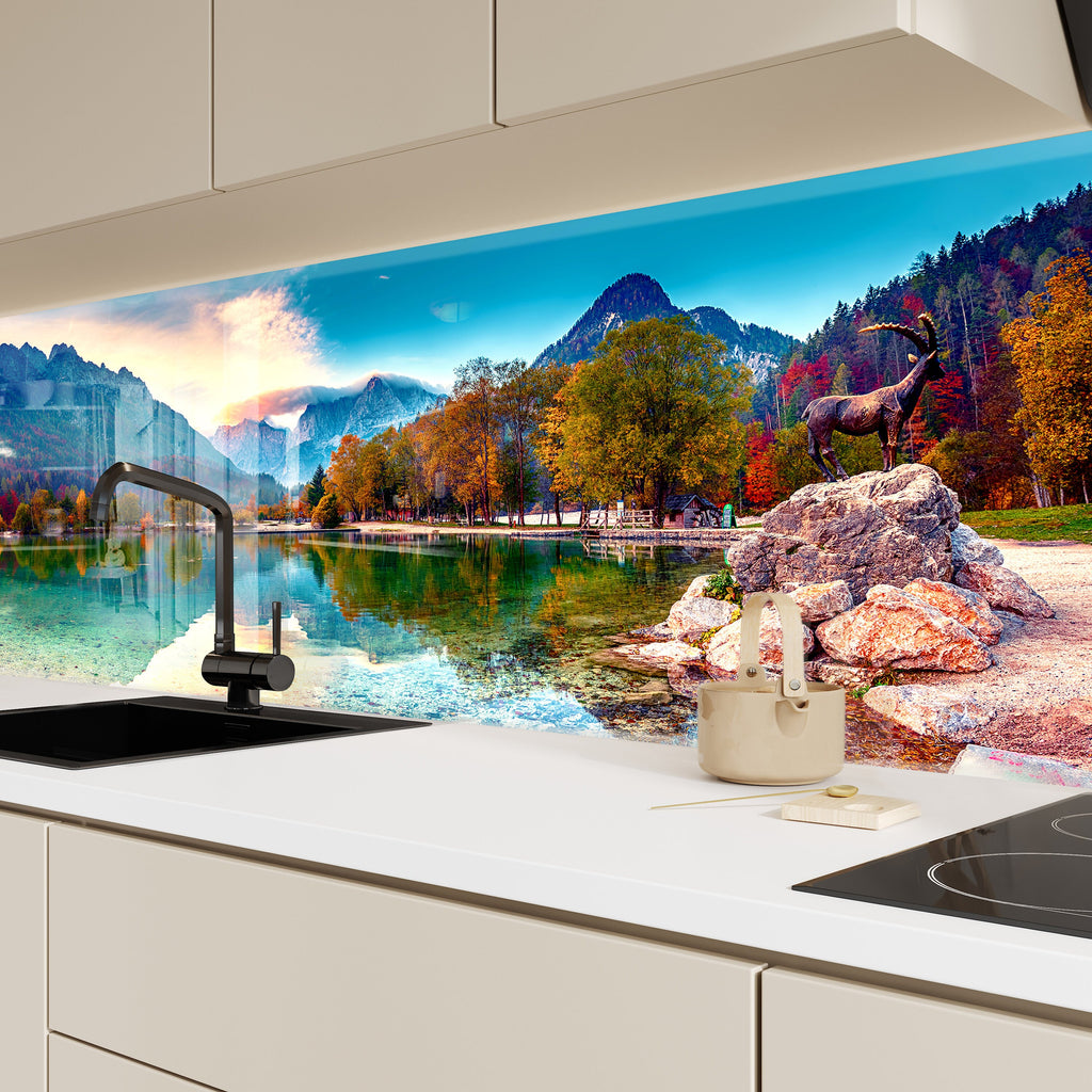 Majestic Mountain Lake – Glass Kitchen Backsplash-BacksplashArtworks