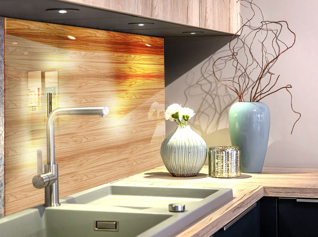 Light Oak Wood - Glass Kitchen Backsplash-BacksplashArtworks