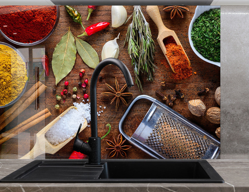 Herb & Spice - Glass Kitchen Backsplash-BacksplashArtworks