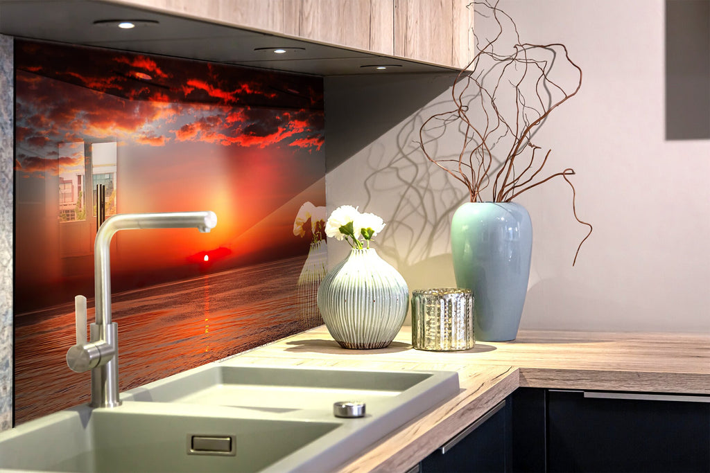 Fiery Sunset Serenity – Glass Kitchen Backsplash-BacksplashArtworks