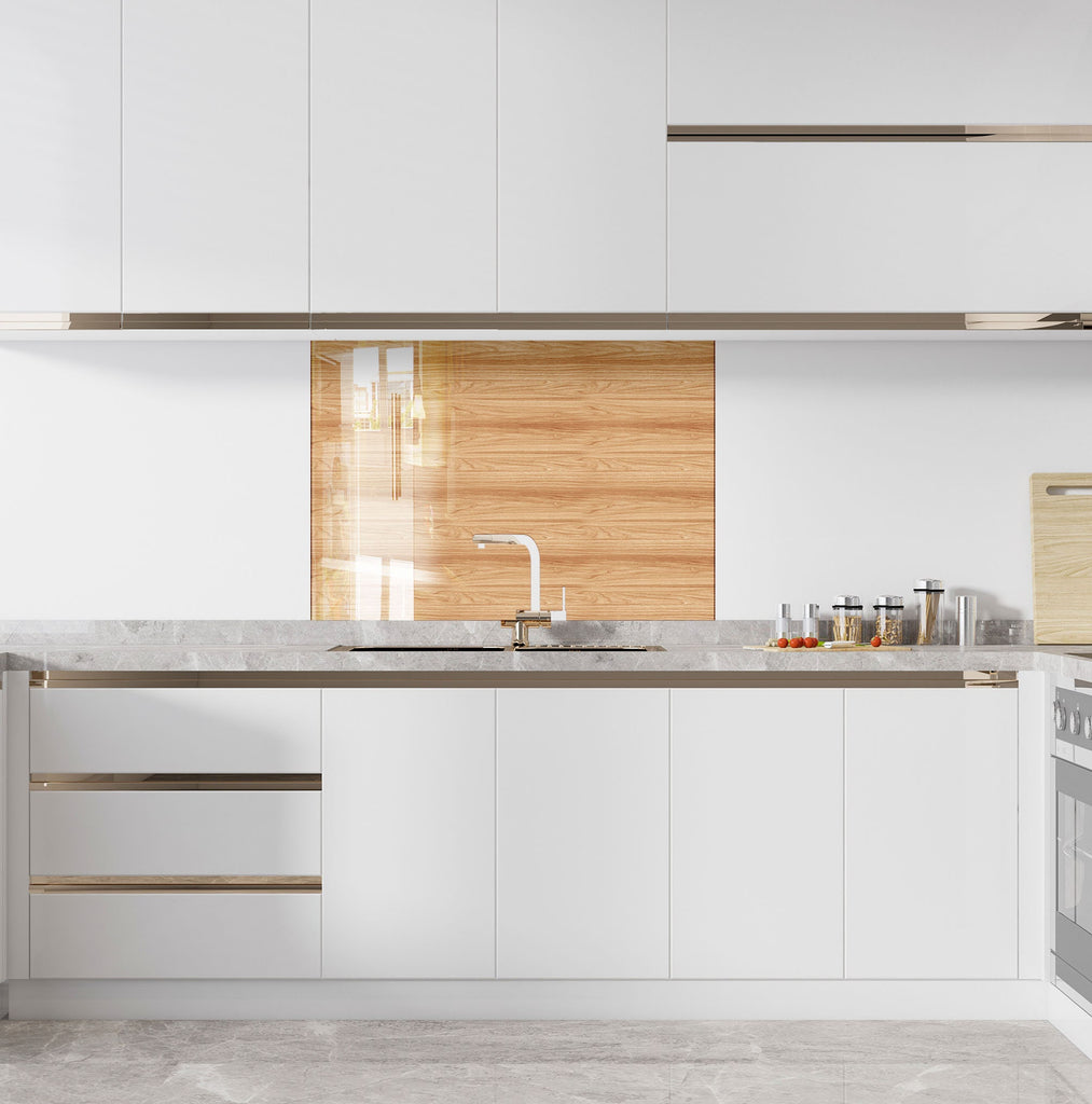 Light Oak Wood - Glass Kitchen Backsplash-BacksplashArtworks
