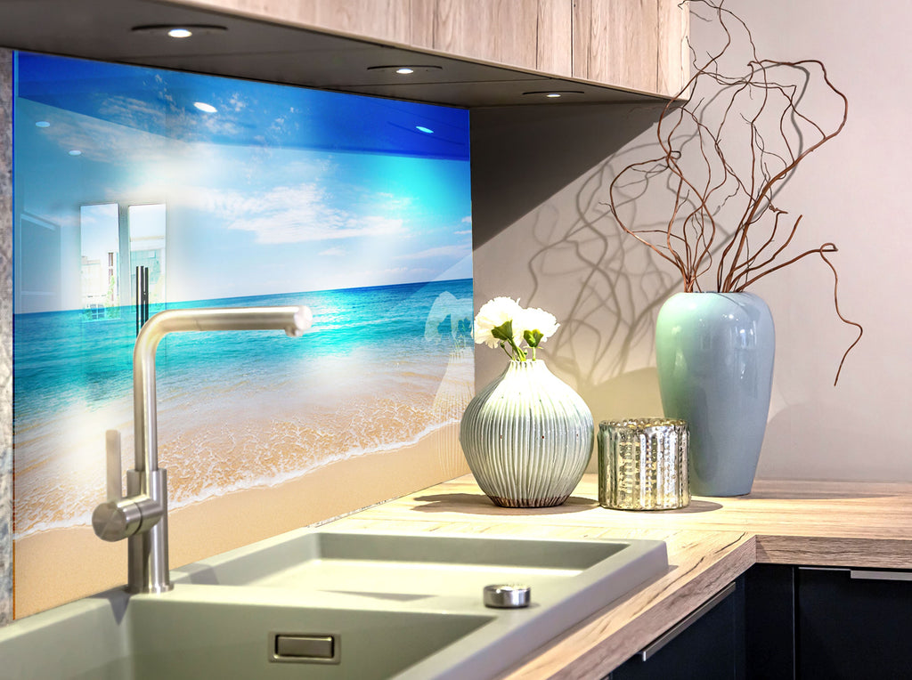 Tropical Ocean Landscape – Glass Kitchen Backsplash-BacksplashArtworks
