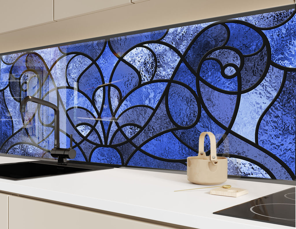 Deep Blue Stained - Glass Kitchen Backsplash-BacksplashArtworks