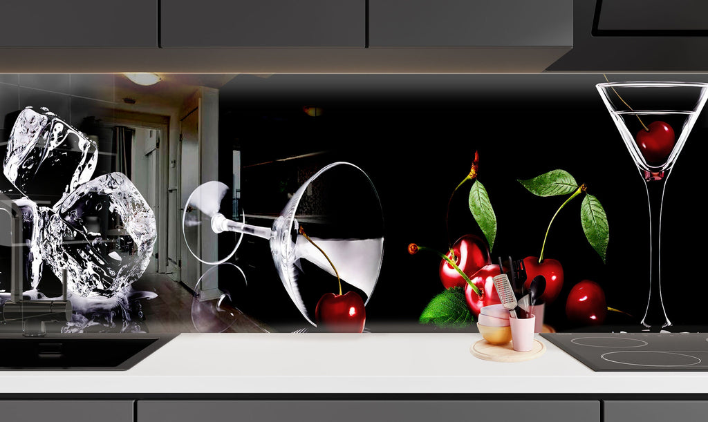 Cherry Martini Glass Kitchen Backsplash – Elegant Cocktail Design-BacksplashArtworks