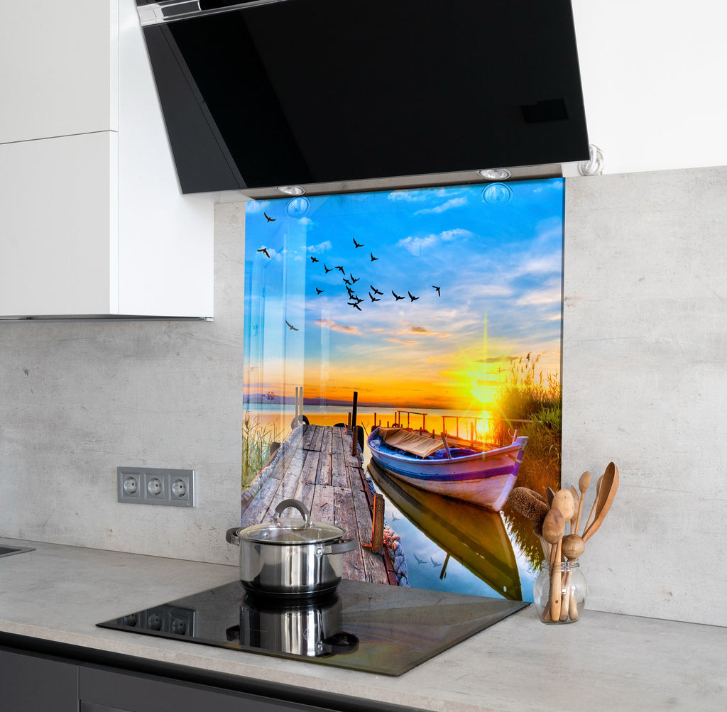 Serene Lake Sunset – Glass Kitchen Backsplash-BacksplashArtworks