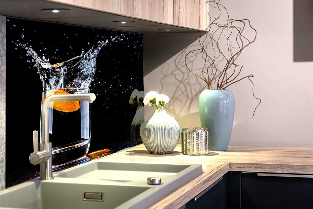 Modern Water Splash - Glass Kitchen Backsplash-BacksplashArtworks