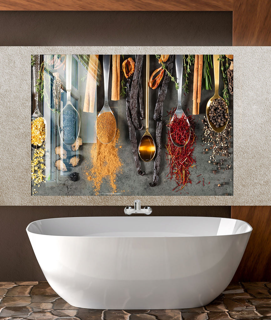 Gourmet Spice Elegance - Tempered Glass Kitchen Backsplash-BacksplashArtworks