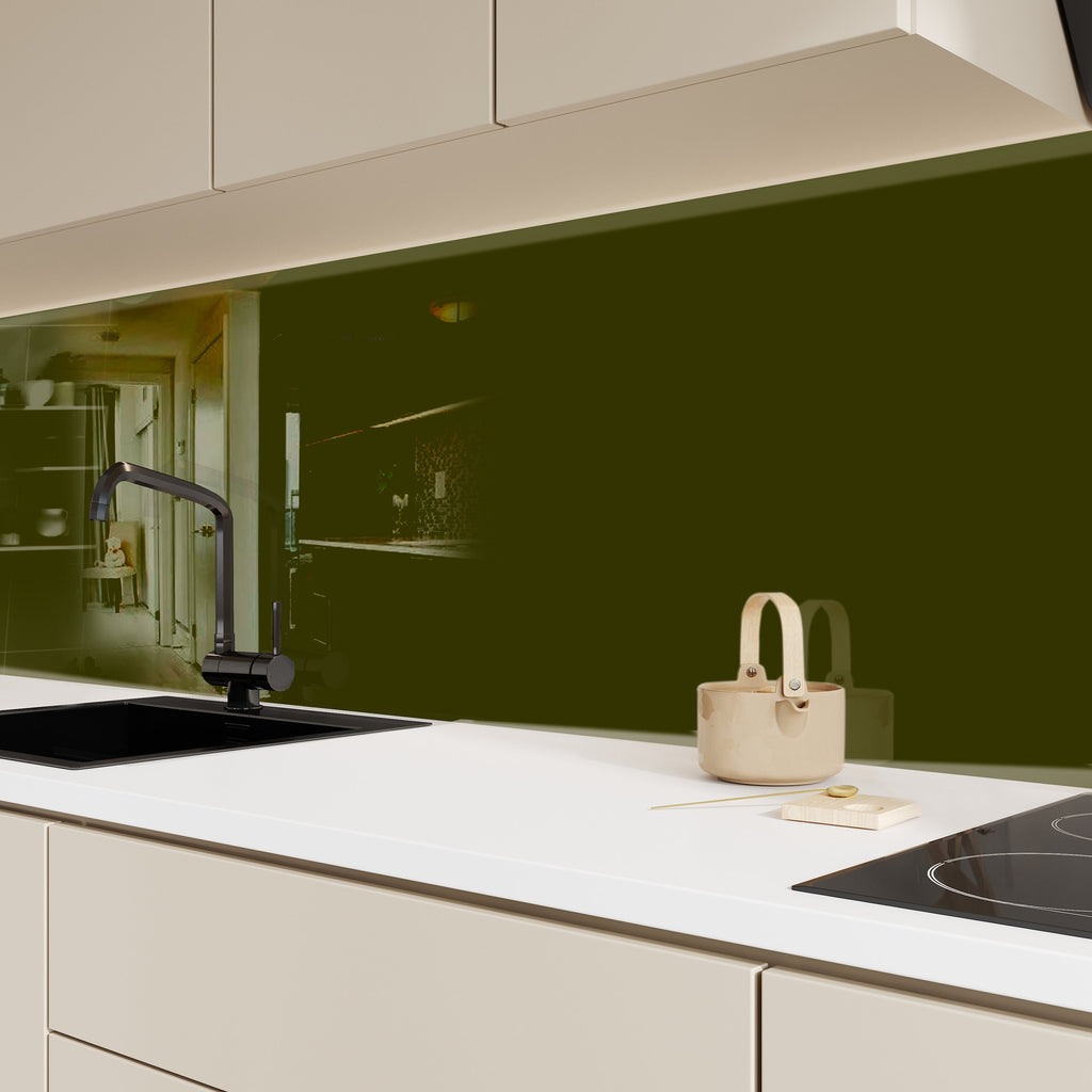 Olive Drab - Glass Kitchen Backsplash-BacksplashArtworks