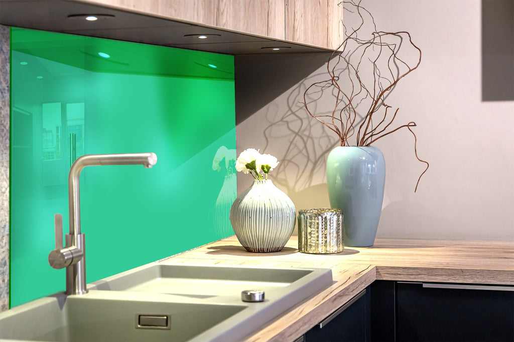 Sea Green - Tempered Glass Kitchen Backsplash-BacksplashArtworks