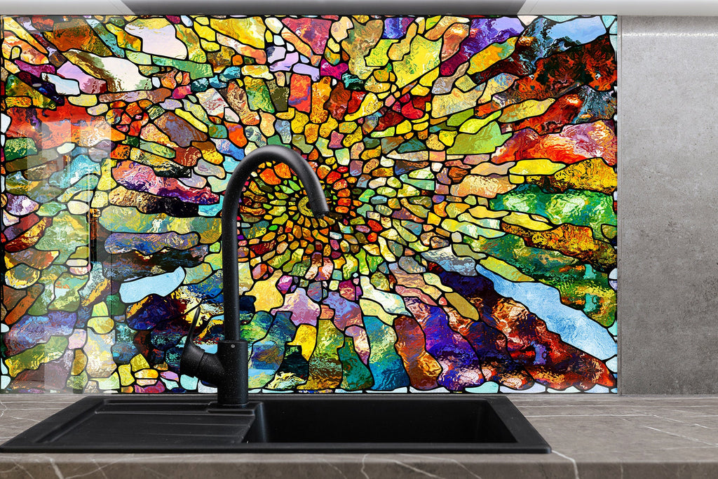 Vibrant Mosaic Spiral - Glass Kitchen Backsplash-BacksplashArtworks