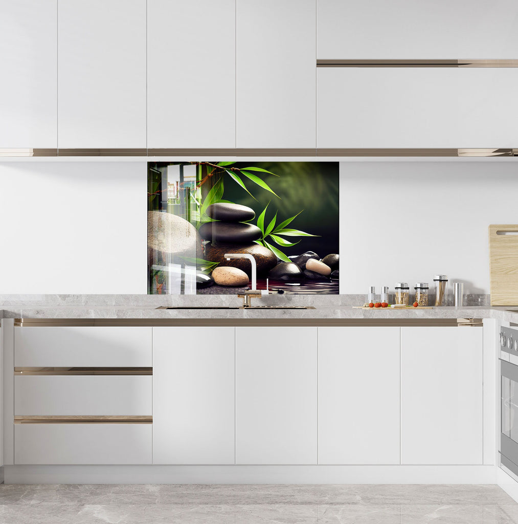 Zen Spa Stones Tempered Glass Backsplash-BacksplashArtworks