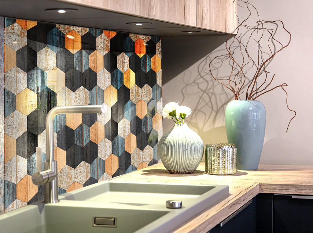 Geometric Hexagon - Glass Kitchen Backsplash-BacksplashArtworks