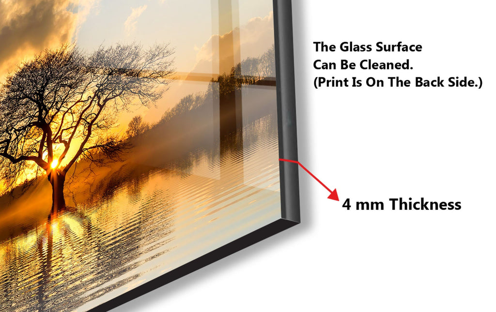 Golden Sunset Reflection – Glass Kitchen Backsplash-BacksplashArtworks