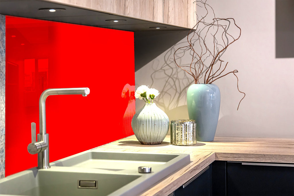 Red - Tempered Glass Kitchen Backsplash-BacksplashArtworks