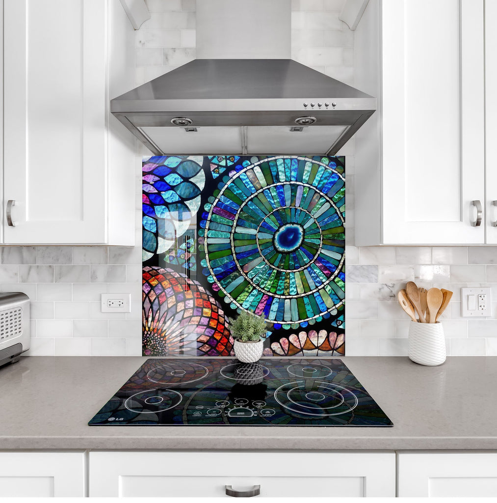 Vibrant Mosaic Glass Kitchen Backsplash – Bold Circular Design-BacksplashArtworks