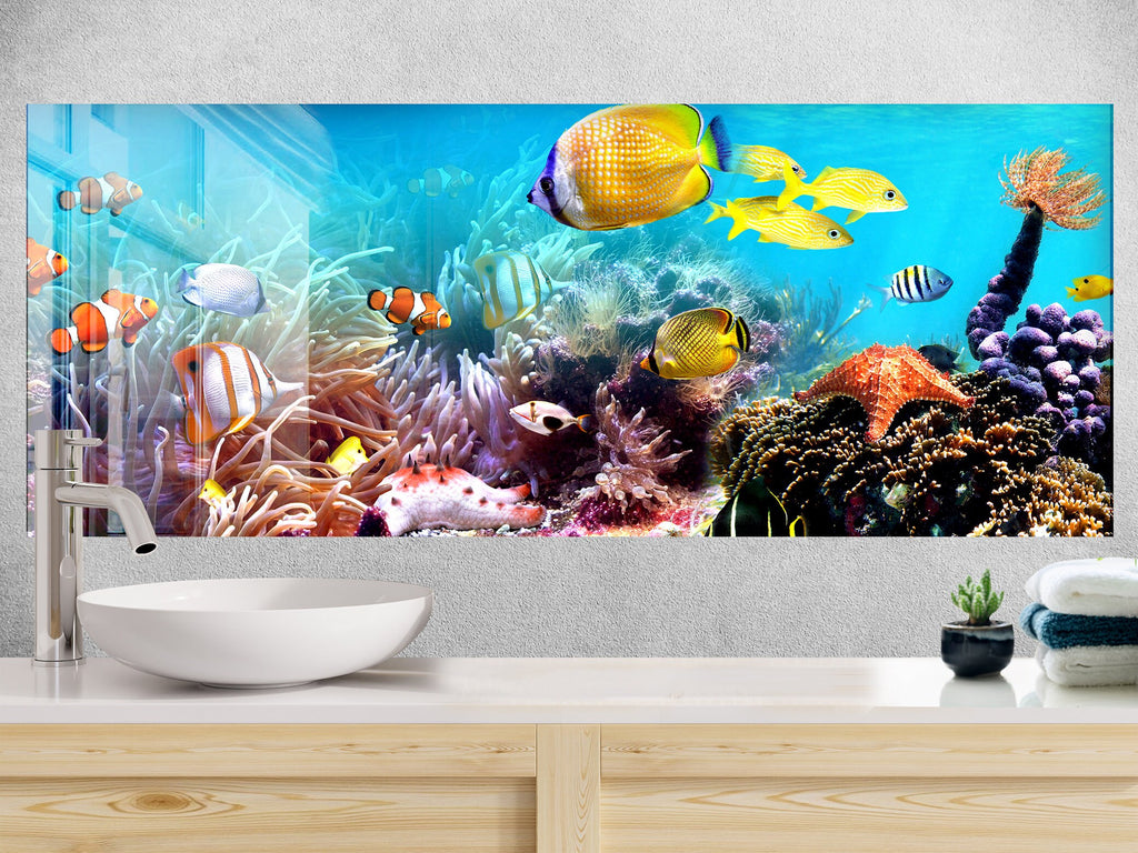 Vibrant Coral Reef Aquarium Glass Kitchen Backsplash – Fish Design-BacksplashArtworks