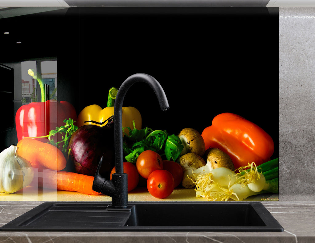 Fresh Vegetable Glass Kitchen Backsplash – Vibrant Healthy Harvest Design-BacksplashArtworks