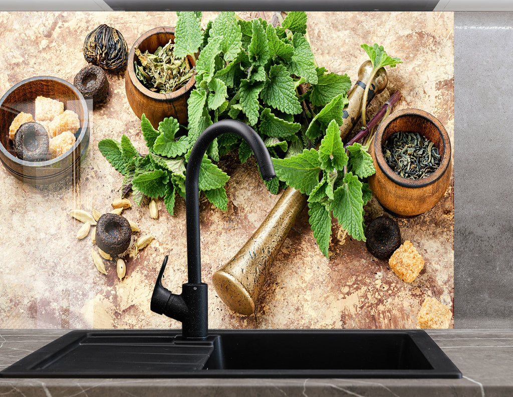 Herbal Serenity - Glass Kitchen Backsplash-BacksplashArtworks