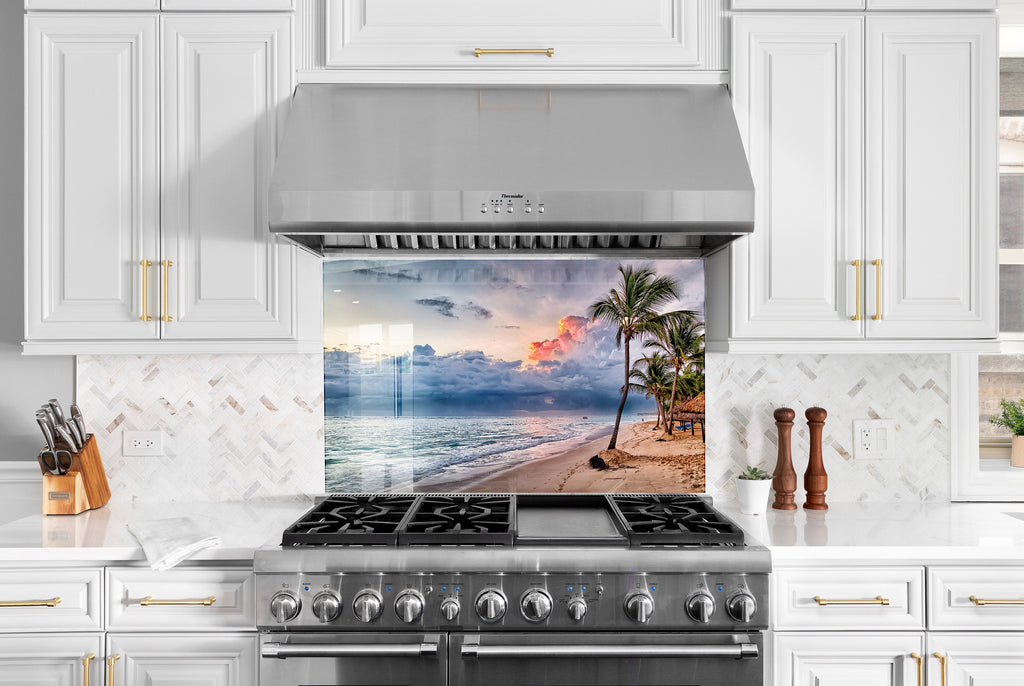 Tropical Beach Sunset Wall Art - Glass Kitchen Backsplash-BacksplashArtworks