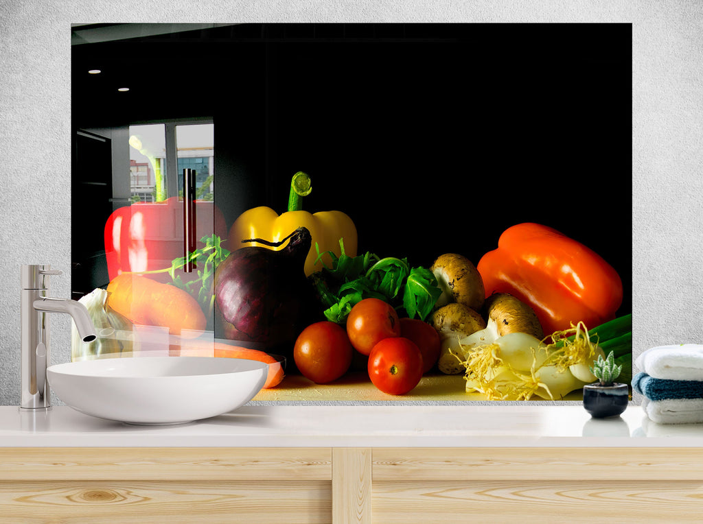 Fresh Vegetable Glass Kitchen Backsplash – Vibrant Healthy Harvest Design-BacksplashArtworks