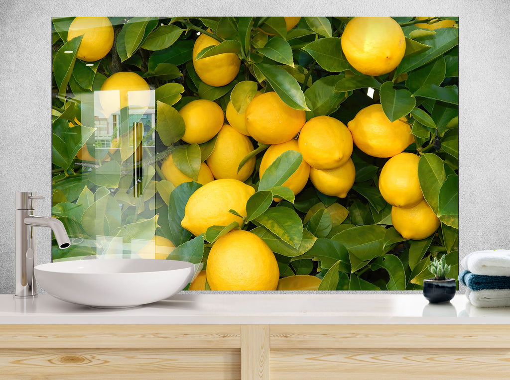 Lemon Grove Glass Kitchen Backsplash – Fresh Citrus Harvest Design-BacksplashArtworks