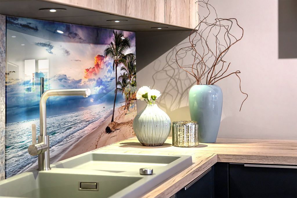 Tropical Beach Sunset Wall Art - Glass Kitchen Backsplash-BacksplashArtworks